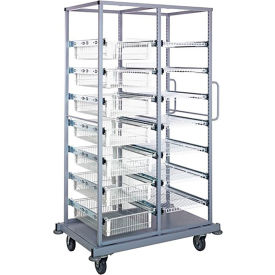 Partition Store Double Bay Cart with Wire Baskets & Shelves, 44"L x 29-1/2"W x 74-1/2"H, White