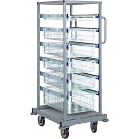 Partition Store Single Bay Cart with Wire Baskets, 25"L x 29-1/2"W x 58-1/2"H, White