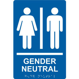 ADA Braille Sign, Gender Neutral with 2 Symbols, 6"W x 9"H, Blue