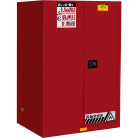 Flammable Cabinet, Self Close Double Door, 90 Gal. Capacity, 43"W x 34"D x 65"H, Red