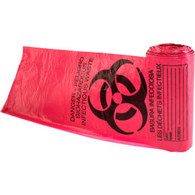 Biohazard Waste Can Liner Bag For Biohazard Waste Cans, Plastic, 15 Gal Cap, Red, Pack of 100
