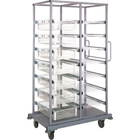 Partition Store Double Bay Cart with Wire Shelves, 44"L x 29-1/2"W x 74-1/2"H, Chrome