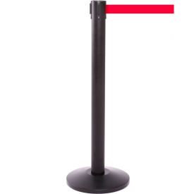 Retractable Belt Barrier, 40" Black Post, 16' Red Belt