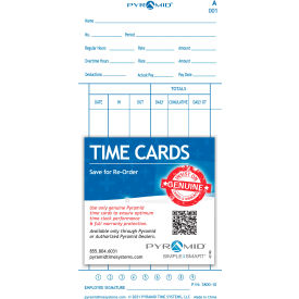 Time Card For Model 3800 Auto Totaling Time Clock, Pack of 100