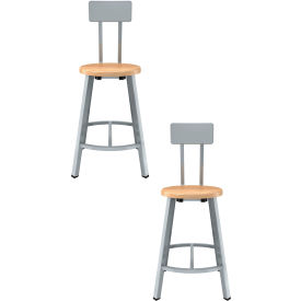 Titan Shop Stool with Backrest & Footrest, Solid Wood Seat, 24"H, Maple, Pack of 2