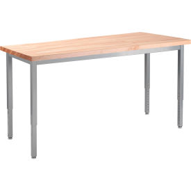 Heavy Duty Table, Adjustable Height, Butcherblock Top, 72"L x 30"W x 22-1/4"-37-1/4"H, Maple