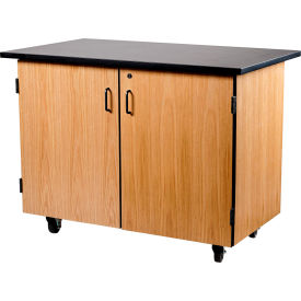 Mobile Science Cabinet with Drawers & Shelf, Chemical Resistant Top, 48"L x 28"W x 36-1/4"H, Oak