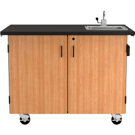 Mobile Science Cabinet with Shelves & Sink, Chemical Resistant Top, 48"L x 28"W x 36-1/4"H, Oak