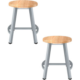 Shop Stool with Footrest, Solid Wood Seat, 18"H, Maple, Pack of 2