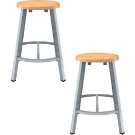 Titan Shop Stool with Footrest, Solid Wood Seat, 24"H, Maple, Pack of 2