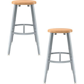 Titan Shop Stool with Footrest, Adjustable Height, Solid Wood Seat, 24"-32"H, Maple, Pack of 2