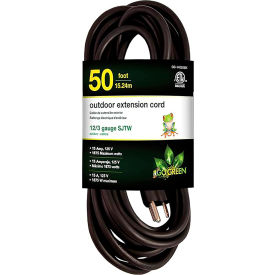 Power® SJTW Heavy Duty Extension Cord, 1 Outlet, 12/3 Gauge, 50'L, Black