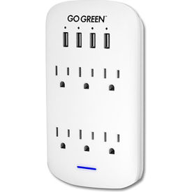 Power Wall Tap with Surge Protection & 4 USB Ports, 6 Outlet, 15A, White