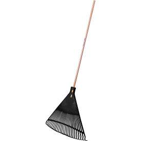 Professional Straight Leaf Rake, 26 Tine, 48"L Wood Handle, Black