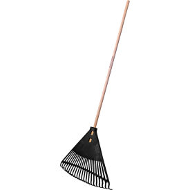 Professional Straight Leaf Rake, 22 Tine, 48"L Wood Handle, Black
