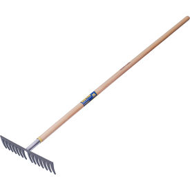 Straight Garden Rake, 14 Tine, 60"L Wood Handle