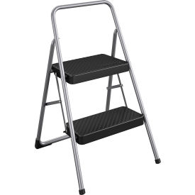 2 Step Household Folding Step Stool, 17-11/16"L x 17-5/16"W x 28-1/8"H, Platinum/Black