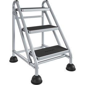3 Step Commercial Rolling Step Ladder, 26-9/16"L x 22-7/16"W x 31-1/8"H, Gray/Blue