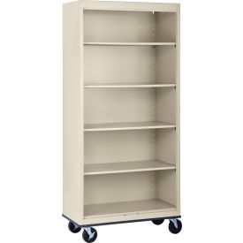 Elite Mobile Bookcase, Assembled, 36"W x 18"D x 78"H, Putty