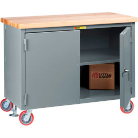 Mobile Cabinet Workbench with 3 Shelves & Floor Lock, 48"W x 24"D, Gray