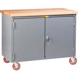 Mobile Cabinet Workbench with 2 Shelves & Wheel Brakes, 48"W x 30"D, Gray