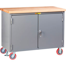 Mobile Cabinet Workbench with 2 Shelves & Floor Lock, 48"W x 24"D, Gray