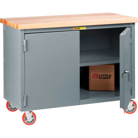 Mobile Cabinet Workbench with 3 Shelves & Wheel Brakes, 60"W x 30"D, Gray