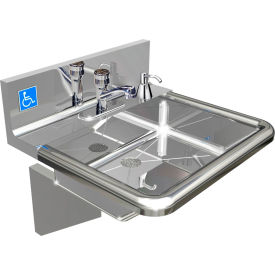 ADA SS Hand Sink, 1 Station with Metering Faucet, Wall Mount, 18-3/4"L x 17"W x 5"D Sink