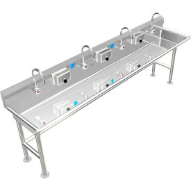 ADA Stainless Steel Sink, 4 Station with Electronic Faucet, Floor Mount, 96"L x 20"W x 6"D Sink