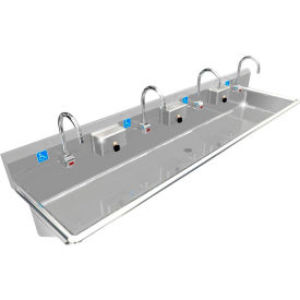 ADA SS Sink, 4 Station with Electronic Faucet, Wall Mount, 80"L x 20"W x 6"D Sink