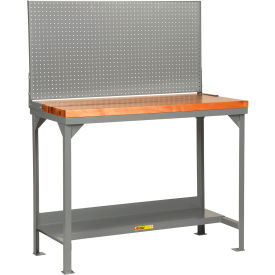 Heavy Duty Welded Workbench, 48 x 24", Pegboard Panel, Butcher Block Square Edge
