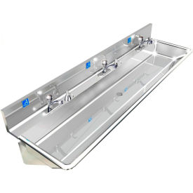 ADA SS Sink, 3 Station with Metering Faucet, Wall Mount, 72"L x 20"W x 6"D Sink