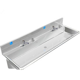 ADA SS Sink, 2 Station with Metering Faucet, Wall Mount, 72"L x 20"W x 6"D Sink