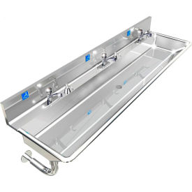ADA SS Sink, 3 Station with Metering Faucet, Round Tubes, 60"L x 20"W x 6"D Sink
