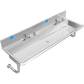 ADA SS Sink, 2 Station with Metering Faucet, Round Tubes, 60"L x 20"W x 6"D Sink
