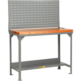 Heavy Duty Welded Workbench, 48 x 24", Louvered Panel, Butcher Block Square Edge