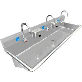 ADA SS Sink, 3 Station with Electronic Faucet, Wall Mount, 60"L x 20"W x 6"D Sink