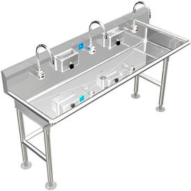 ADA SS Sink, 3 Station with Electronic Faucet, Floor Mount, 60"L x 20"W x 6"D Sink