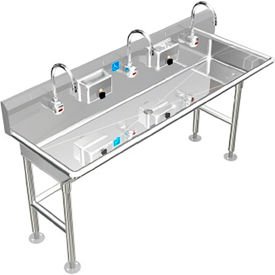 ADA SS Sink, 3 Station with Electronic Faucet, Floor Mount, 72"L x 20"W x 6"D Sink