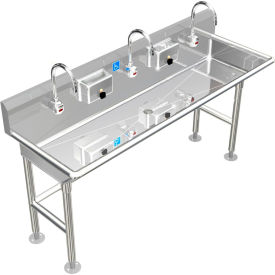 ADA SS Sink, 3 Station with Electronic Faucet, Floor Mount, 80"L x 20"W x 6"D Sink