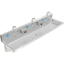 ADA SS Sink, 3 Station with Electronic Faucet, Wall Mount, 72"L x 20"W x 6"D Sink