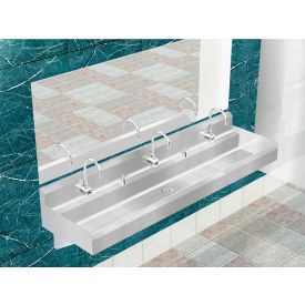 Elite ADA SS Sink, 3 Station with Electronic Faucet, Wall Mount, 72"L x 21"W x 5"D Sink