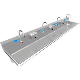 ADA SS Sink, 4 Station with Electronic Faucet, Wall Mount, 100"L x 20"W x 6"D Sink