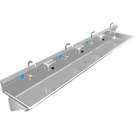 ADA SS Sink, 4 Station with Electronic Faucet, Wall Mount, 120"L x 20"W x 6"D Sink
