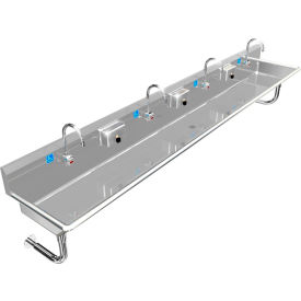 ADA SS Sink, 4 Station with Electronic Faucet, Round Tubes, 120"L x 20"W x 6"D Sink