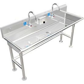 ADA SS Sink, 2 Station with Electronic Faucet, 6"H Backsplash, 60"L x 20"W x 6"D Sink