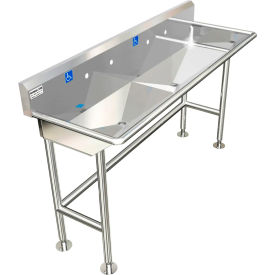 ADA SS Sink, 2 Station Body Only, Floor Mount, Sloped Drain, 60"L x 20"W x 6"D Sink