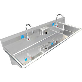 ADA SS Sink, 2 Station with Electronic Faucet, Wall Mount, 60"L x 20"W x 6"D Sink