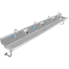 ADA SS Sink, 4 Station with Electronic Faucet, Round Tubes, 144"L x 20"W x 6"D Sink