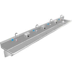 ADA SS Sink, 4 Station with Electronic Faucet, Wall Mount, 144"L x 20"W x 6"D Sink